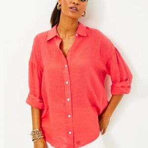 Lilly Pulitzer Stevey Relaxed Button Down Linen Shirt